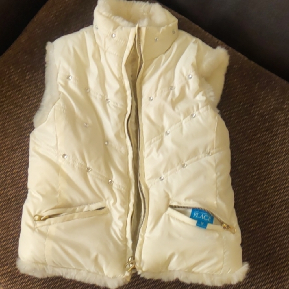 Cream Puffer Vest with Gold Accents